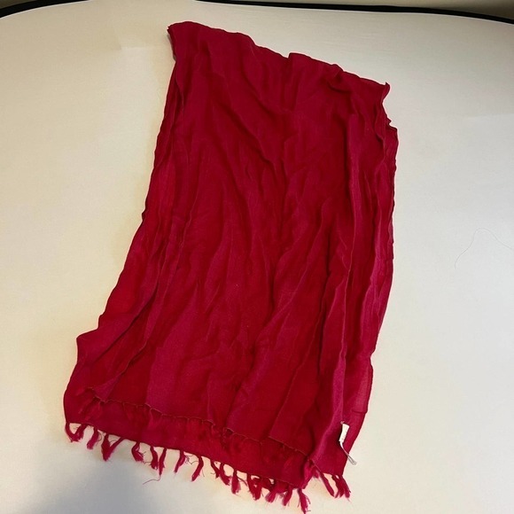J. Crew Lightweight Wool Blend Dark Red Fringe Scarf - Picture 6 of 6